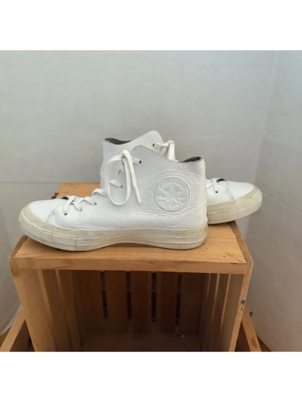Converse Chuck Taylor All Star Mens Size 5 White Leather Prime Hi Top Sneakers - Picture 12 of 15